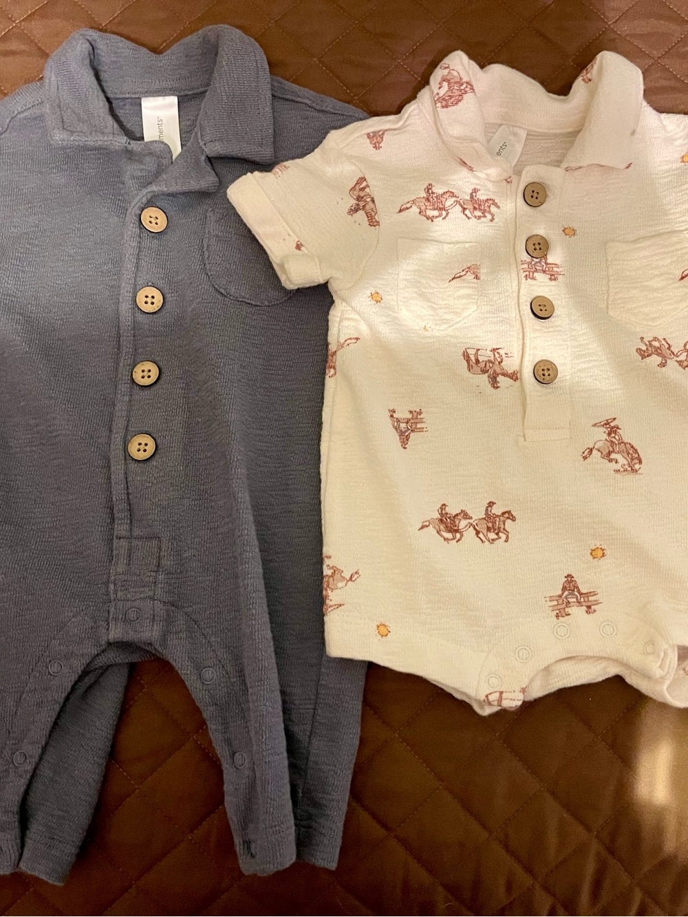 Gerber Navy and Cream Polo-Style Baby Rompers Set